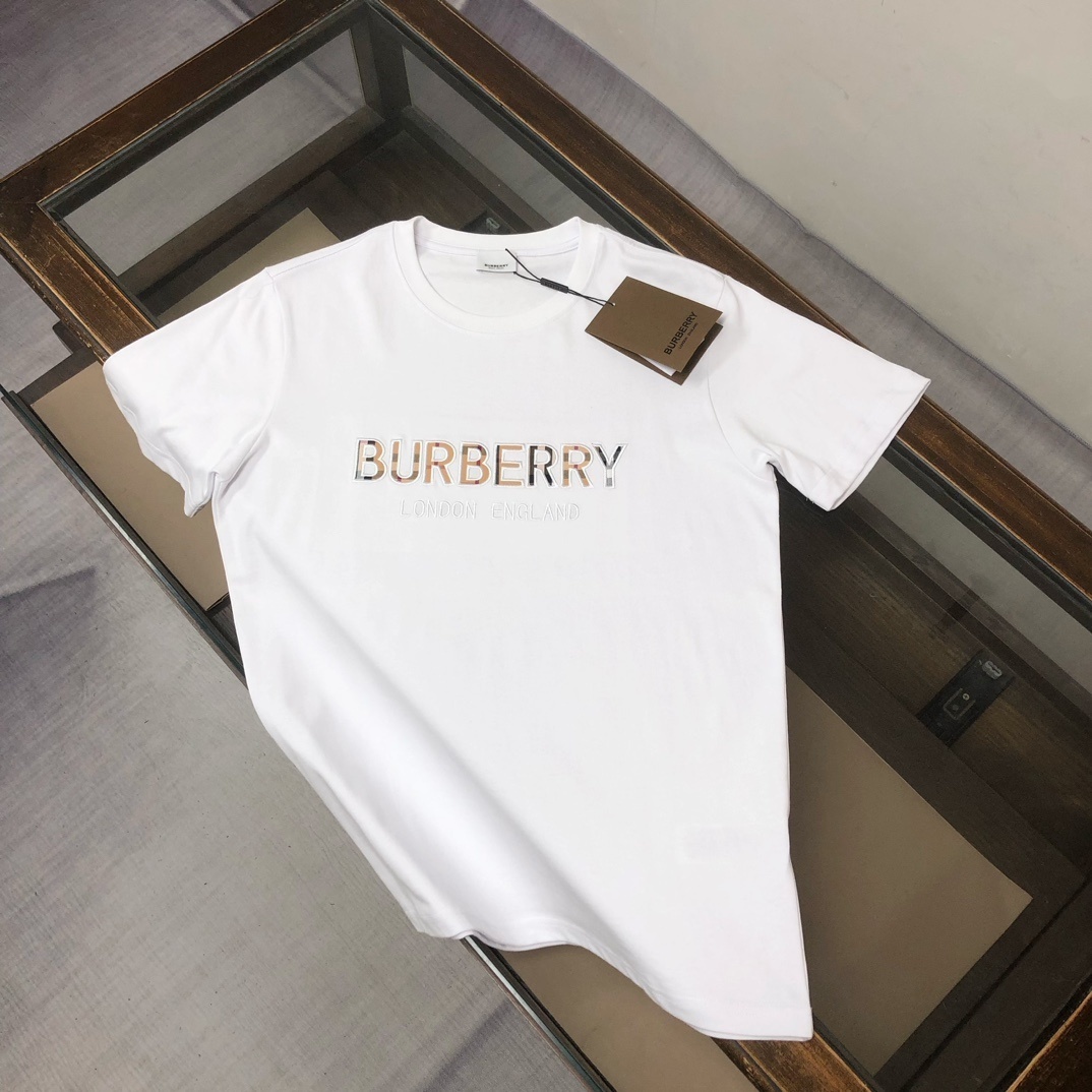 Burberry Logo Print Cotton T-shirt with the logo printed across the chest.