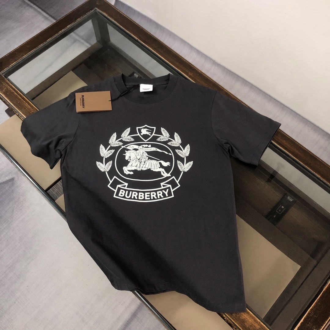 Burberry Rutherford or EKD Stretch Cotton T-shirt in black with a white Equestrian Knight Design logo print