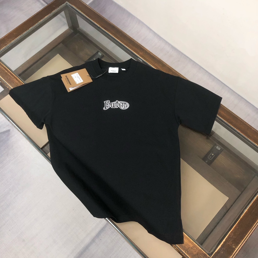 Burberry black cotton flocked-logo T-shirt