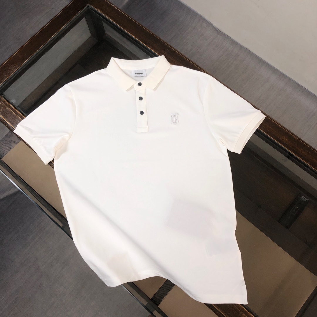 Burberry Men Eddie Monogram Motif Cotton Piqué White Polo Collar T-Shirt.