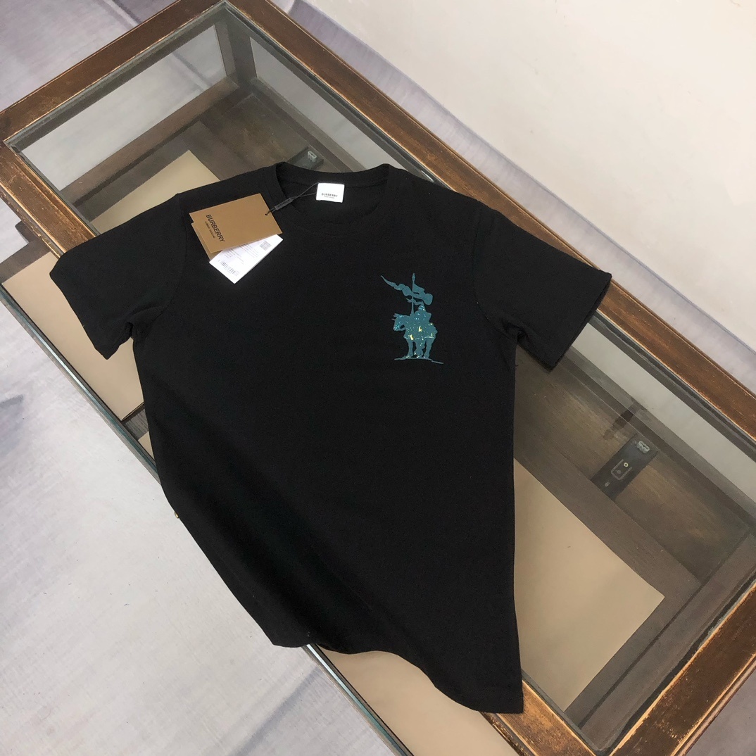 Burberry cotton T-shirt black with a green Equestrian Knight Design graphic.