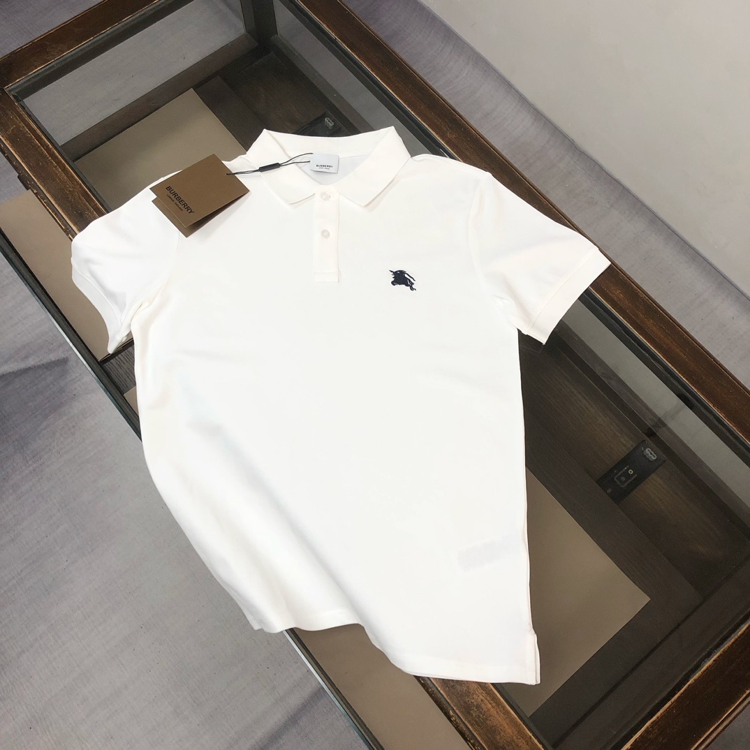 Burberry cotton piqué polo shirt white with an embroidered Equestrian Knight Design logo.
