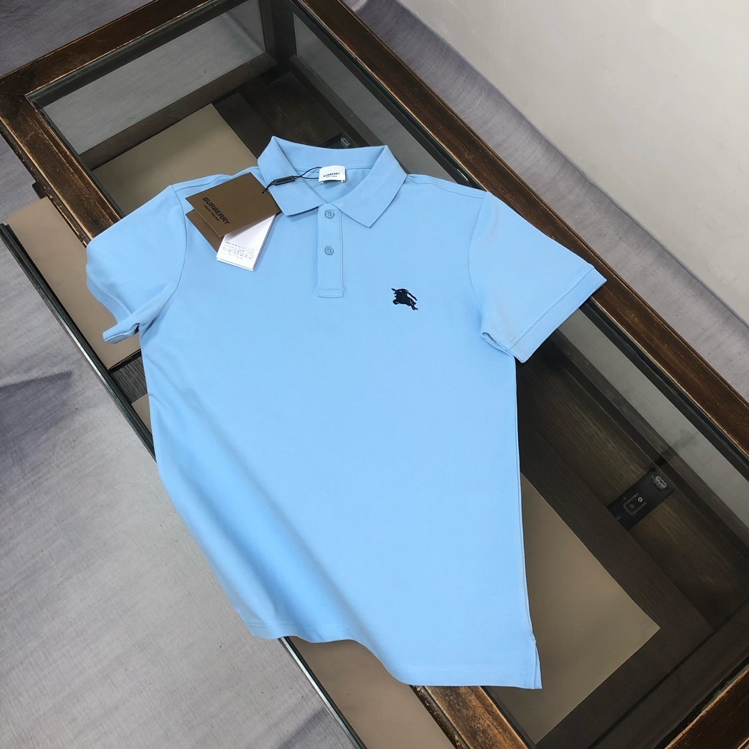 Burberry Boy's Johane cotton piqué EKD polo shirt in cornflower blue.