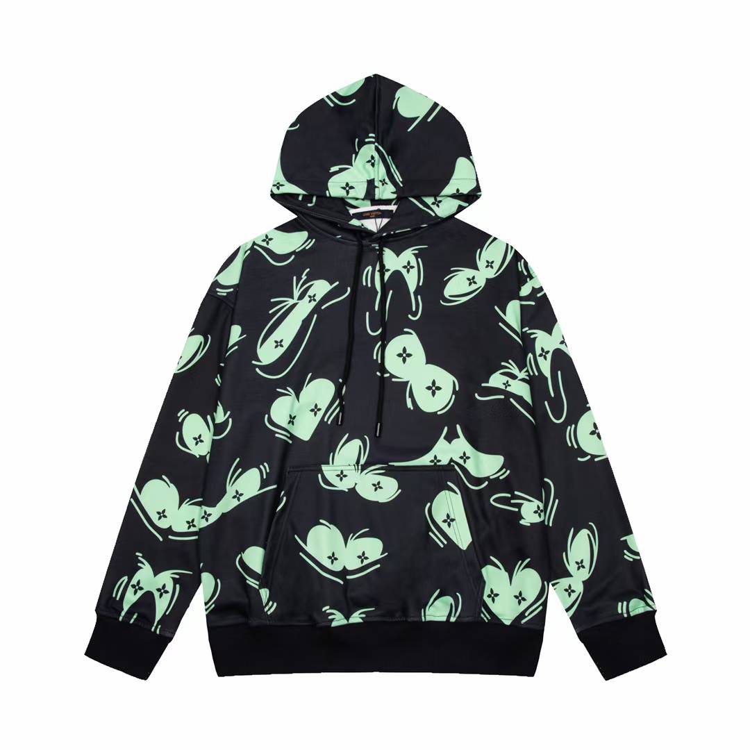 LV  Eyes Graphic Jacquard Hoodie in black and green cotton.