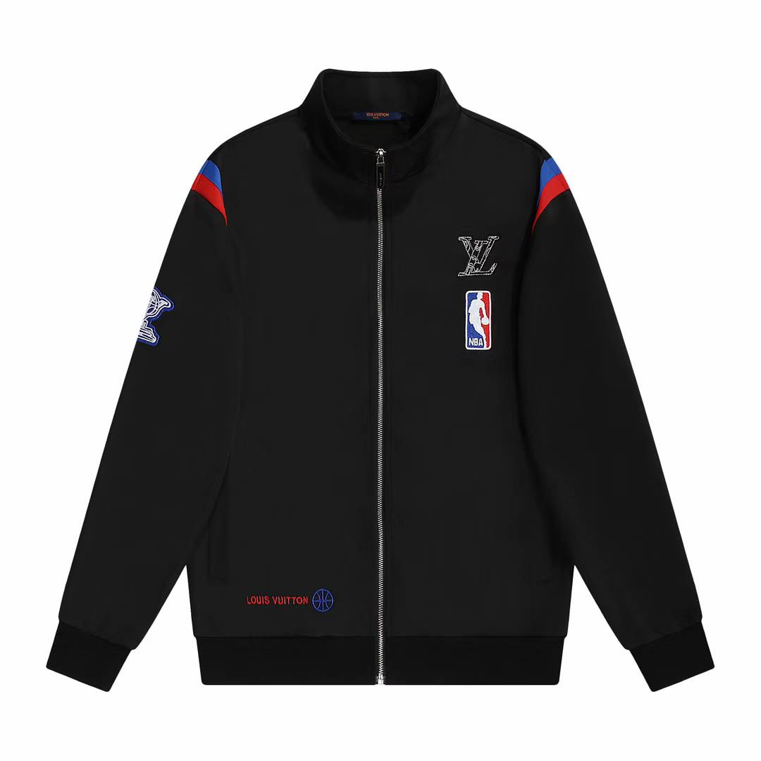 LV x NBA Monogram Zip-Up Jacket in black cotton knit.