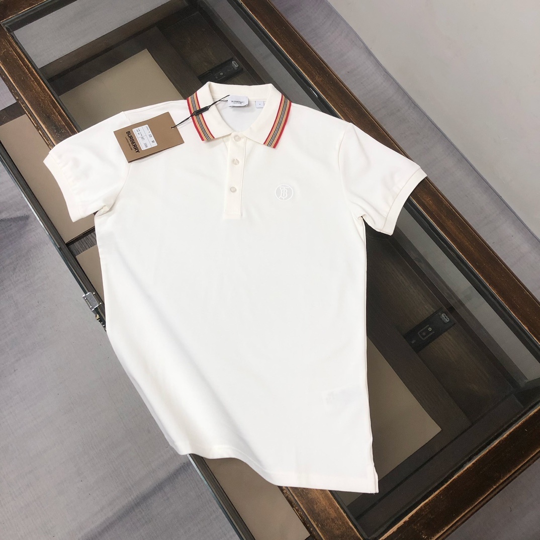 Burberry Pierson white TB logo monogram Icon Stripe color cotton polo shirt.