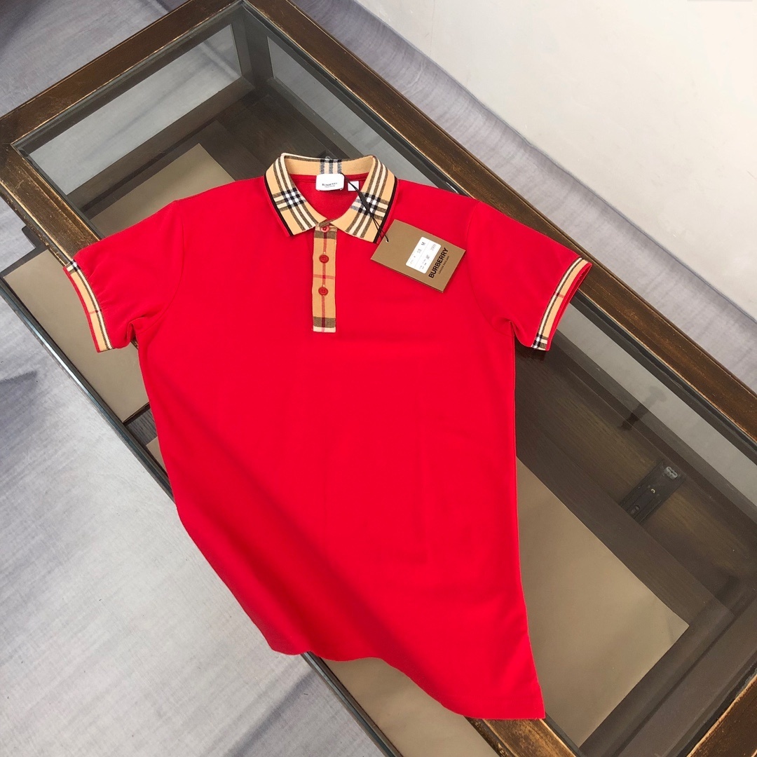 Burberry Kids Bright Red Check Pattern Polo Shirt
