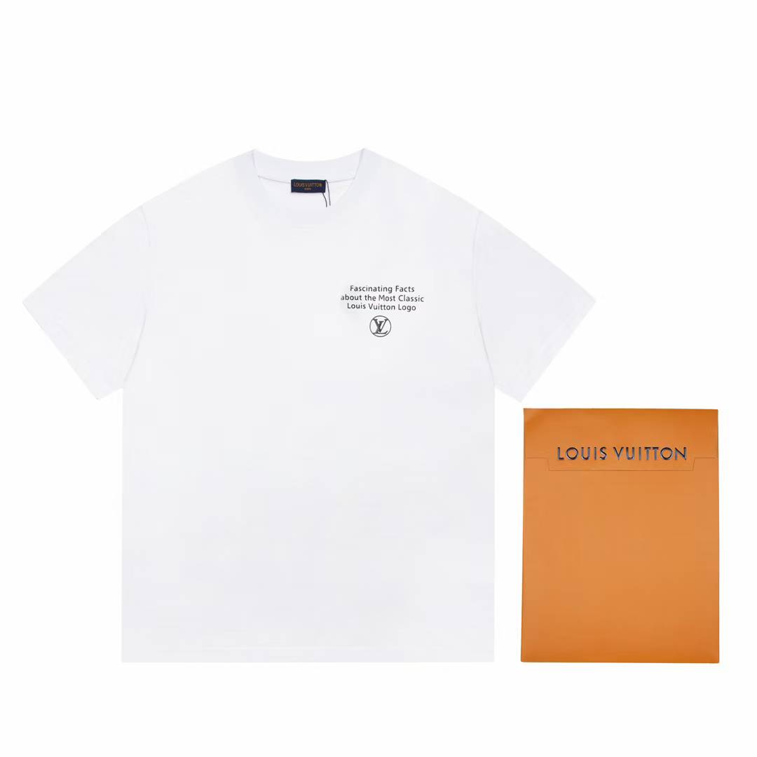 LV white cotton jersey T-shirt with an embroidered signature on the chest