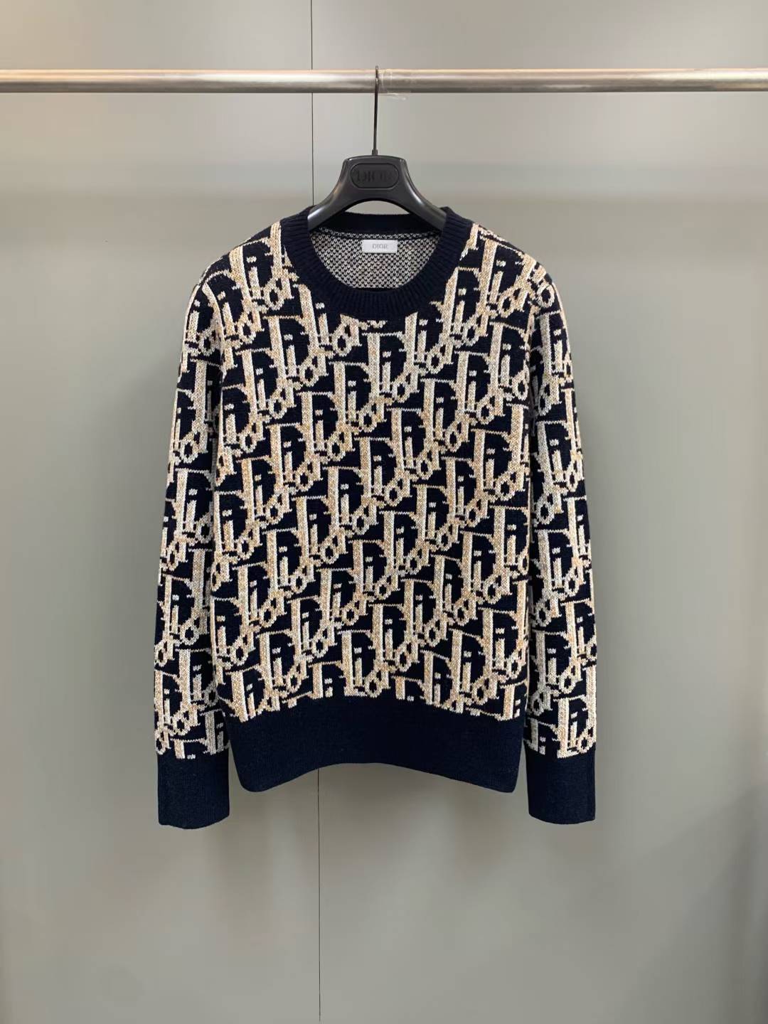 Dior Oblique sweater in navy blue wool jacquard