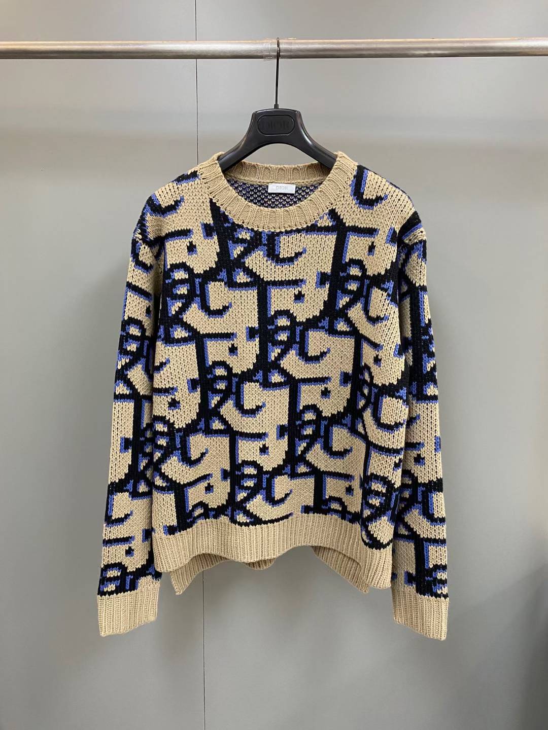 Dior x Cactus Jack oversized sweater in beige and black cashmere jacquard