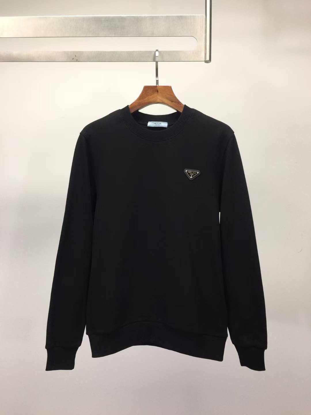 Prada logo-plaque cotton sweatshirt in black