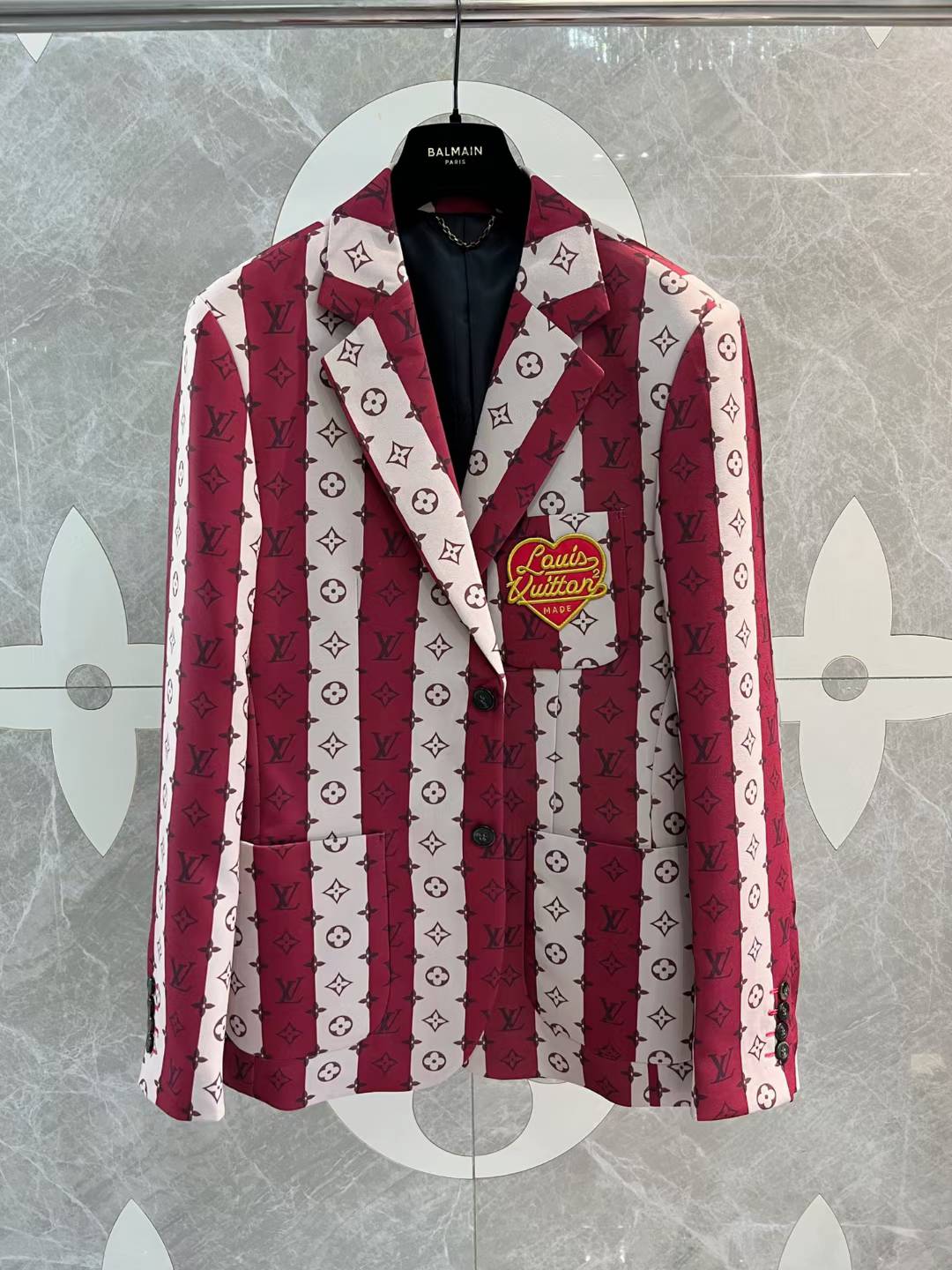 LV Monogram Trunkstripes Pocket Jacket in red and beige
