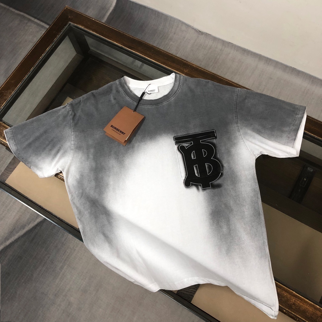 Burberry TB Logo Cotton T-Shirt in a grey and white tie-dye