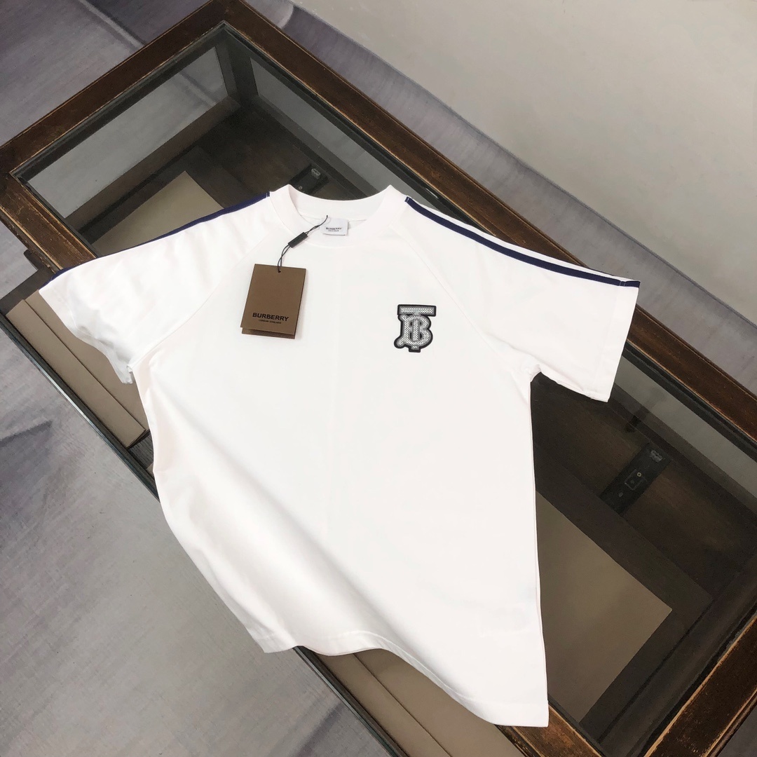 Burberry logo-print T-shirt with a TB monogram motif and blue stripes on the sleeves.
