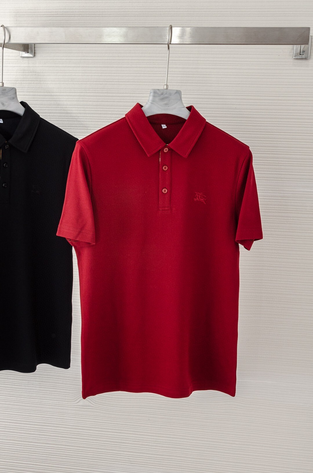 Burberry slim-fit cotton-piqué polo shirt in red with a tonal Equestrian Knight Design logo.