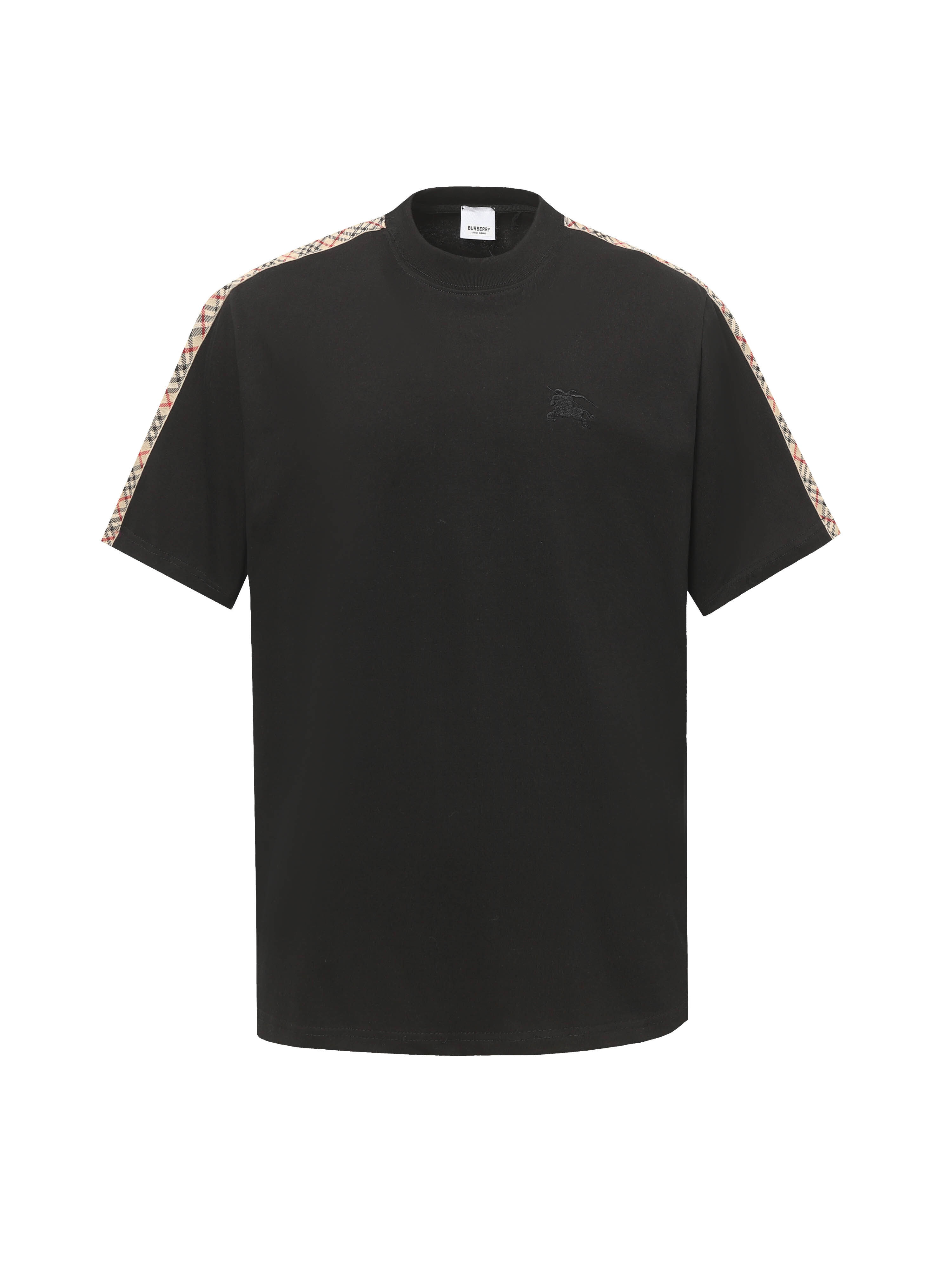 Burberry Logo-Embroidered Checked Jacquard-Trimmed Cotton-Jersey T-Shirt