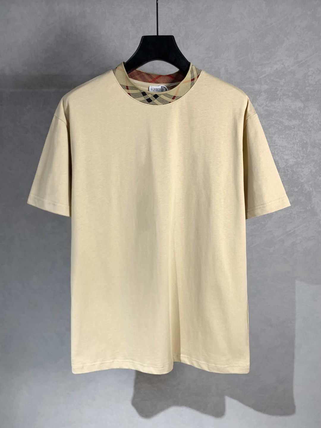 Burberry Check Trim Cotton T-shirt in flax beige