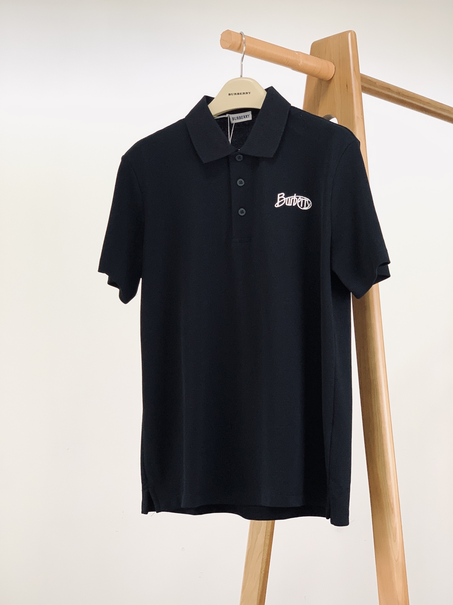 Burberry Cotton Pique Polo Shirt with an embroidered logo in black