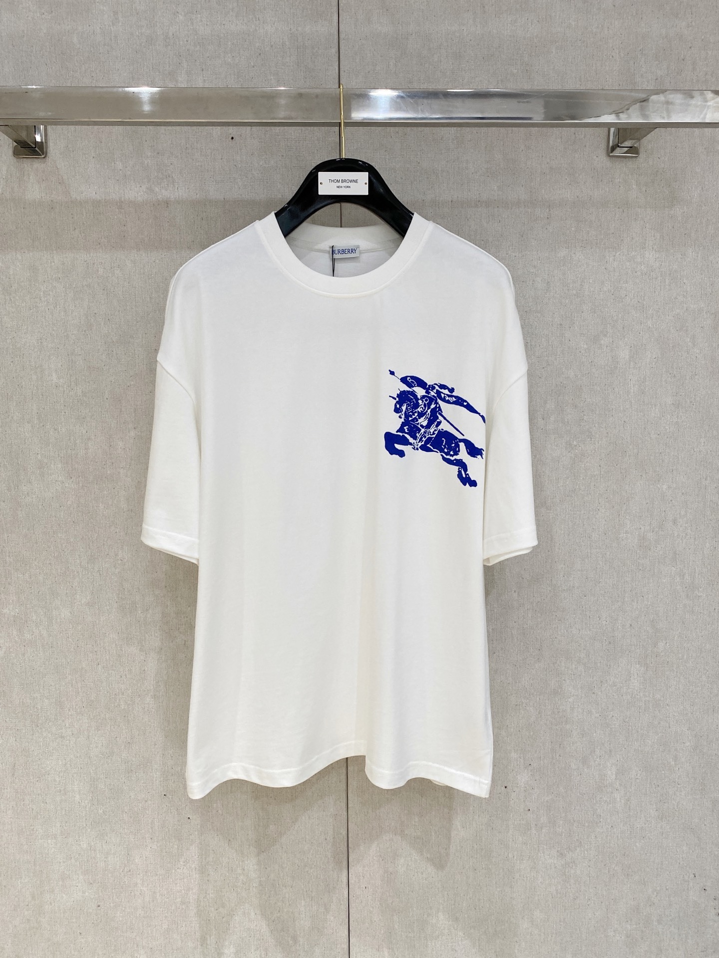 Burberry EKD-embroidered cotton T-shirt in white with a blue logo.