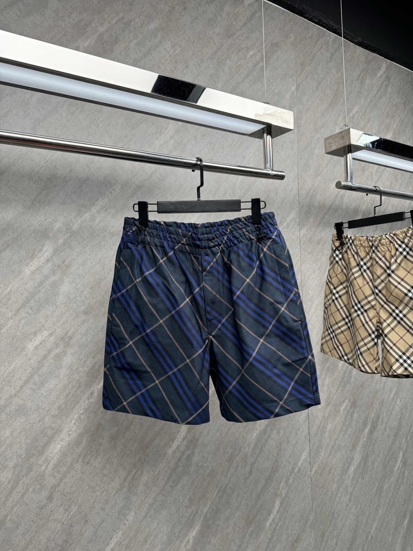 Burberry Check Silk Poplin Shorts in ink blue