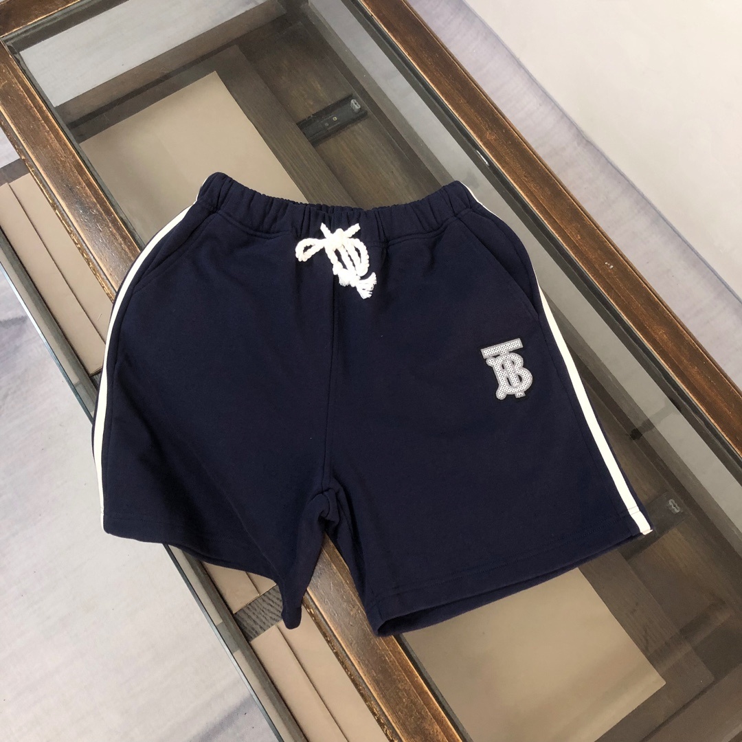 Burberry cotton Bermuda shorts navy blue with an embroidered logo and side stripe detail.