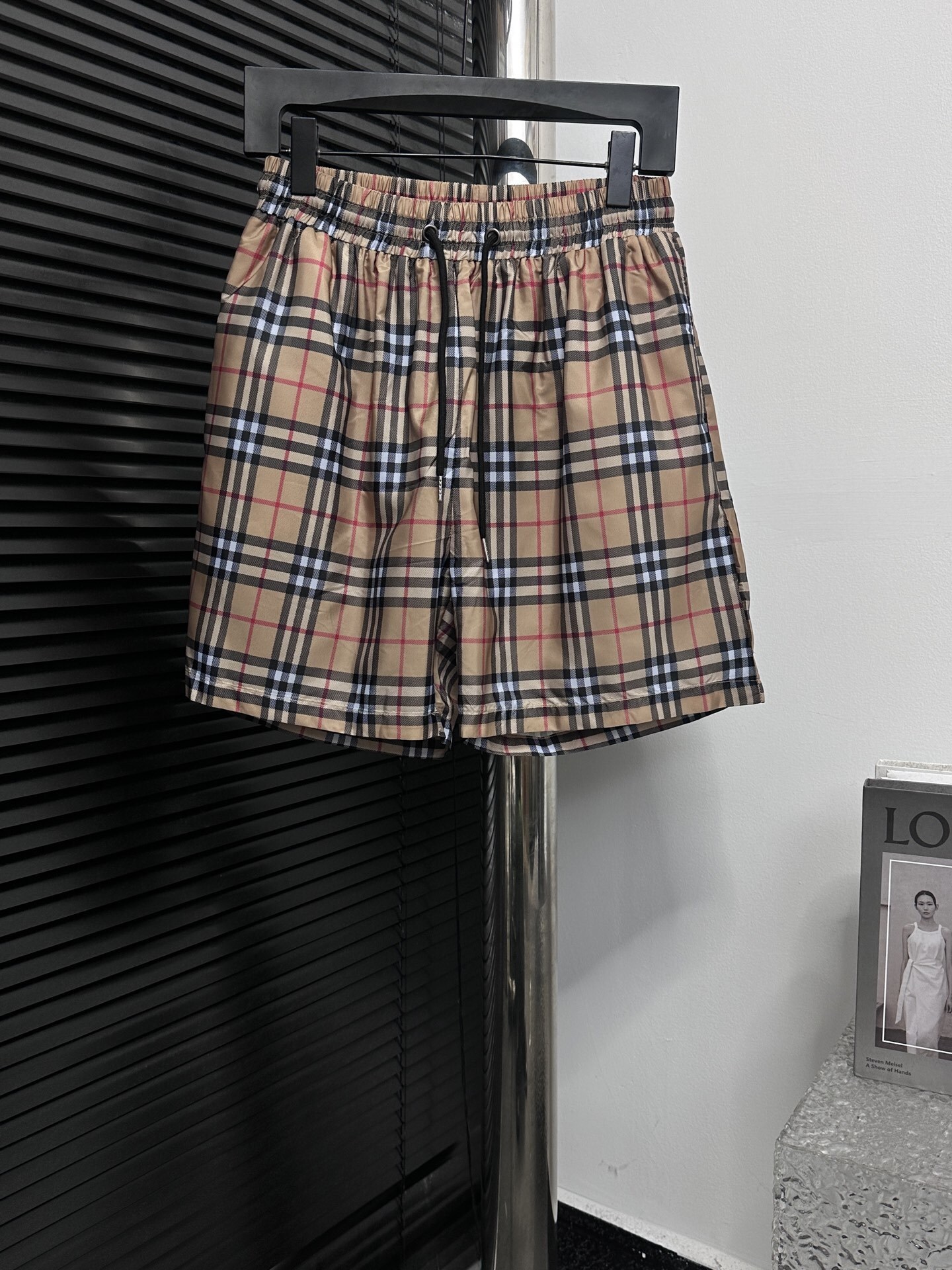 Burberry Check Stretch Cotton Shorts in Archive beige