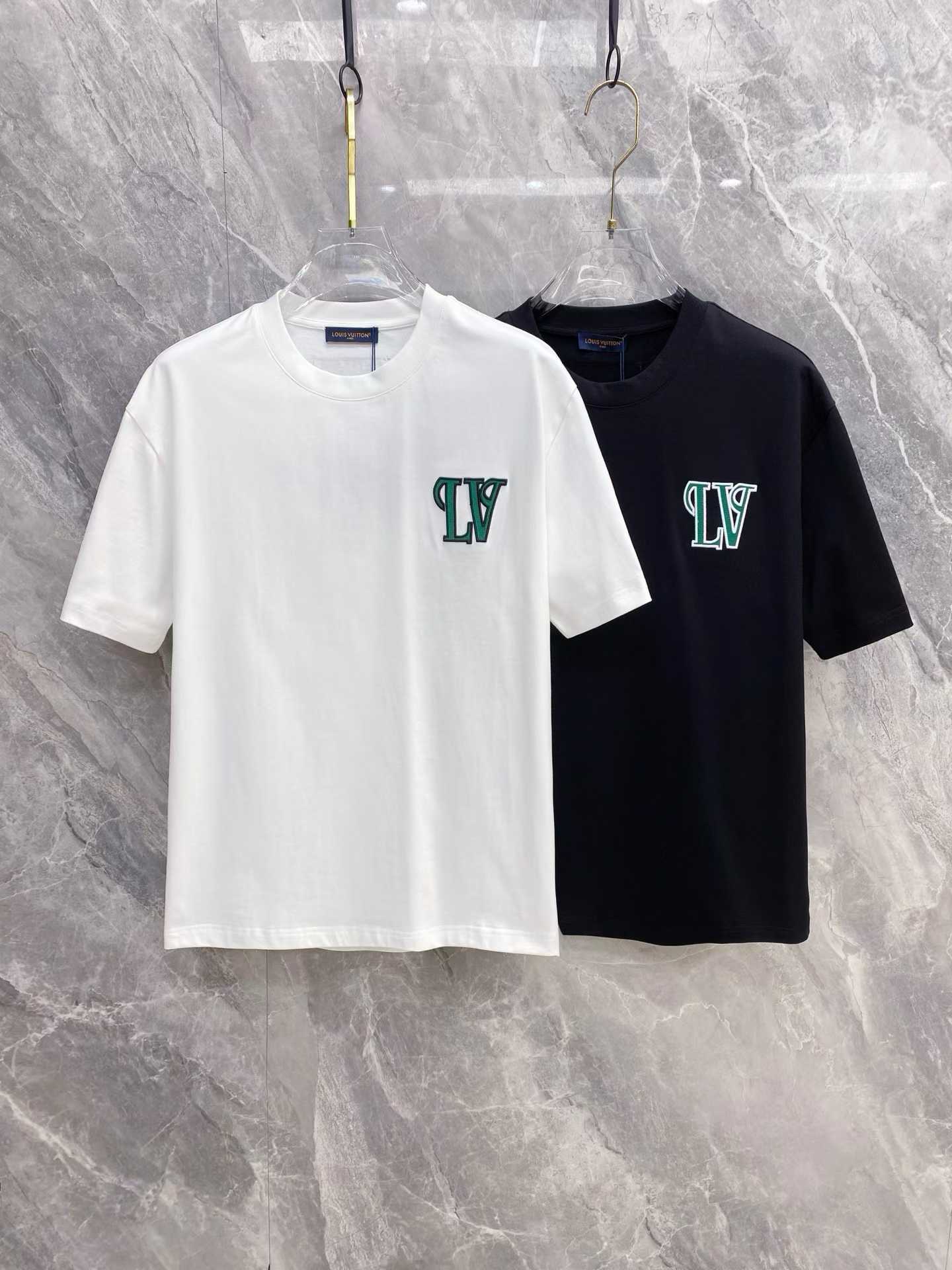 LV cotton t-shirt with an embroidered LV leather patch