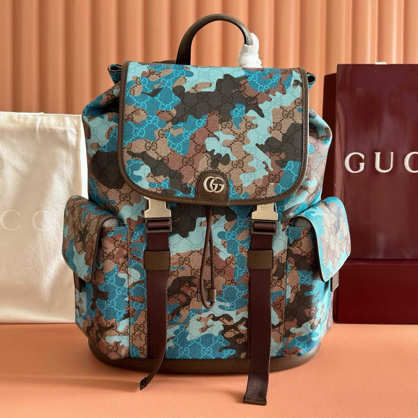 Gucci GG large backpack in the blue GG fabric with a camouflage print