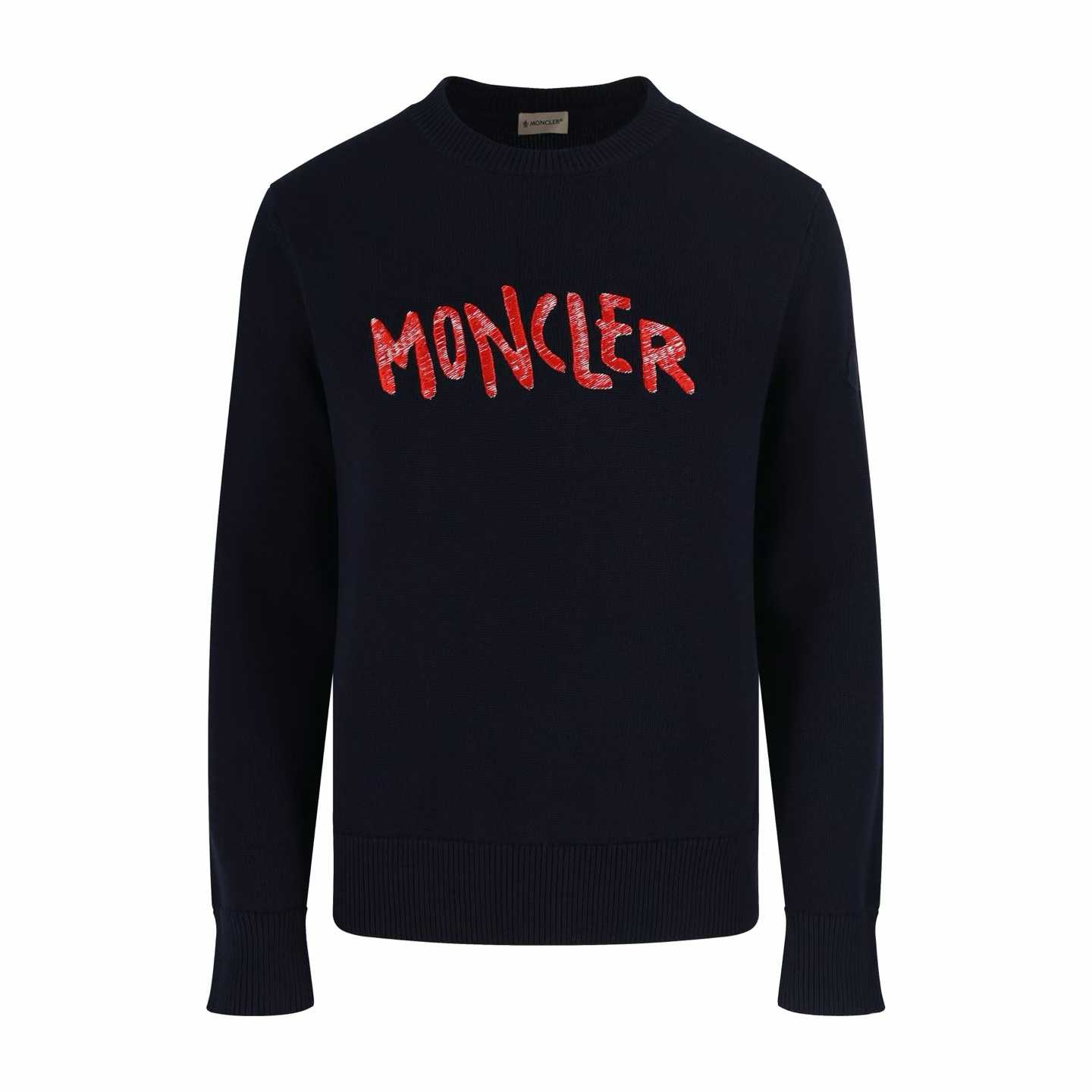 Moncler dark blue embroidered bi-colour logo cotton jumper