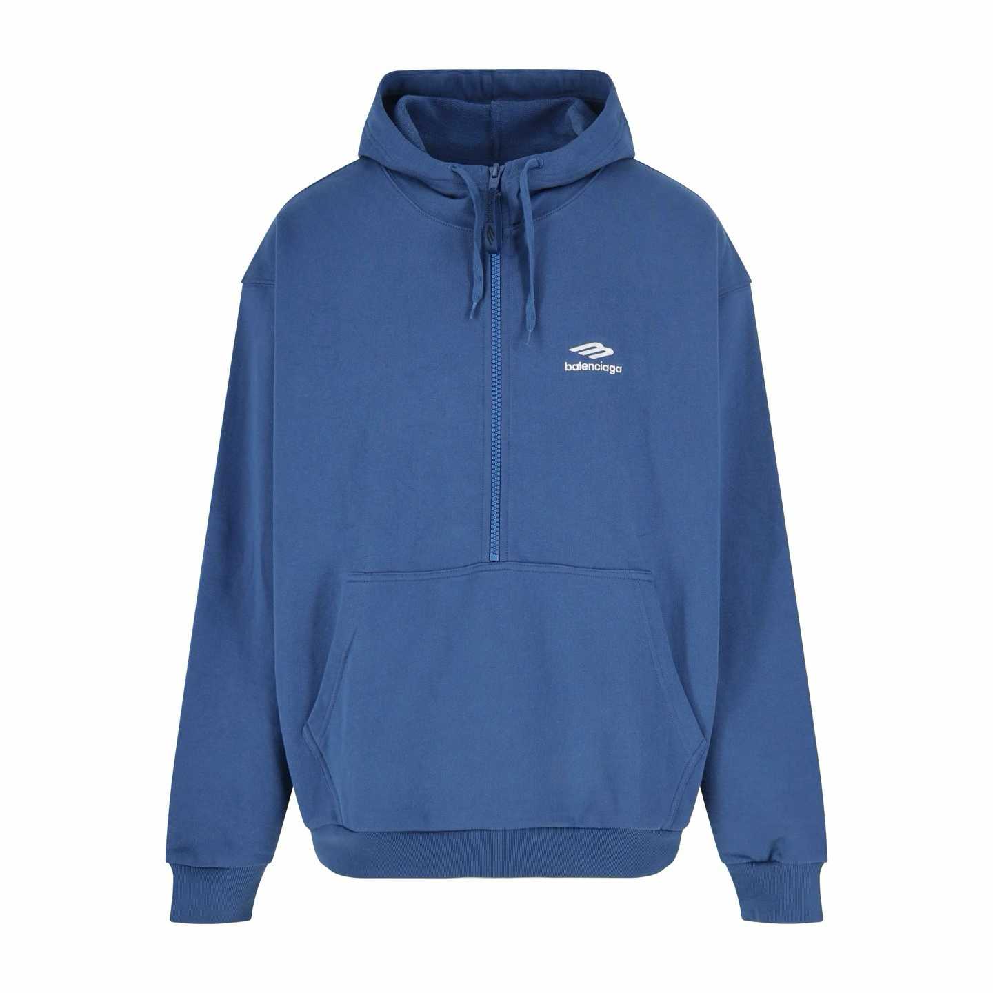 Balenciaga 3B Sports Icon Half-Zip Hoodie in light marine blue