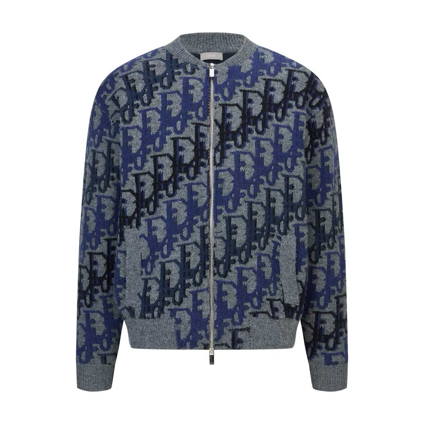 Dior Oblique Blouson Jacket in gray and blue wool knit