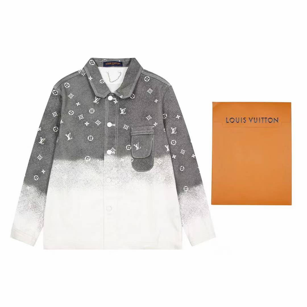 LV Monogram Gradient Denim Shirt in grey and white cotton