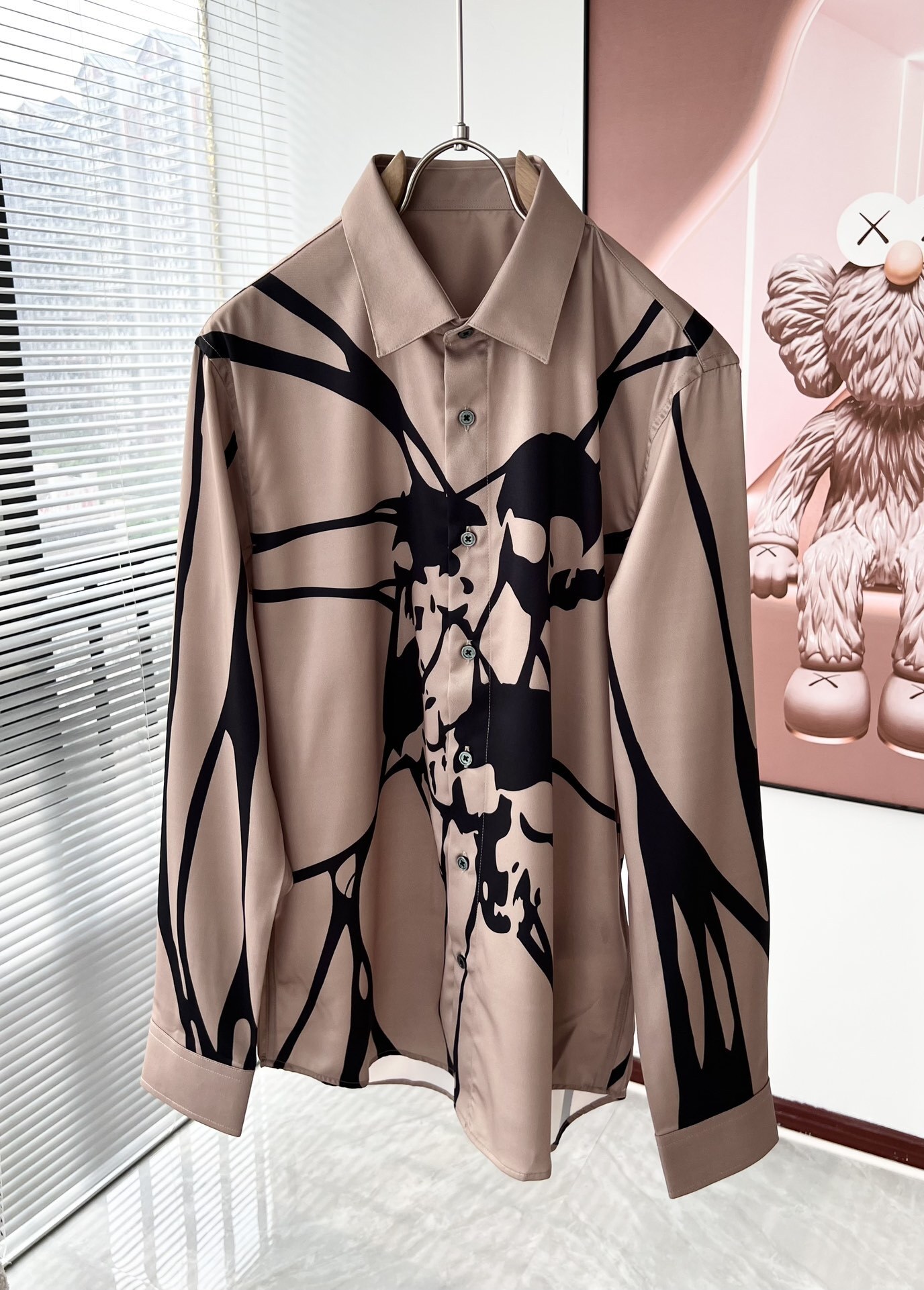 Alexander McQueen men's long-sleeved casual shirt with a 3D printed pattern.