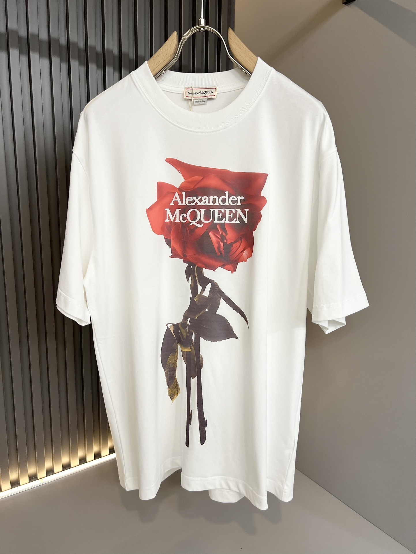 Alexander McQueen Shadow Rose print cotton t-shirt in white.