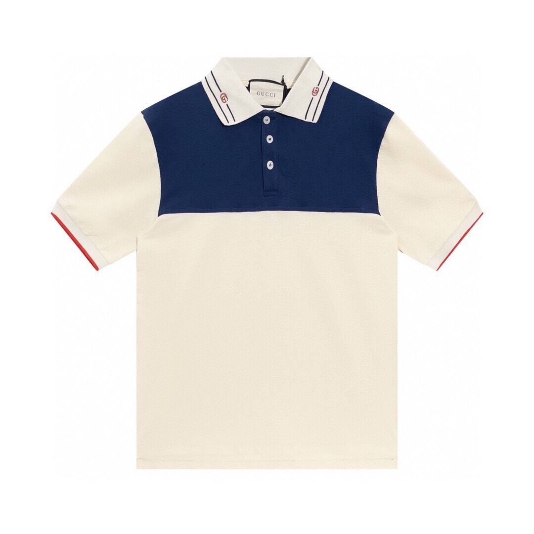 Gucci Embroidered Collar Cotton Short Sleeve Polo in off-white