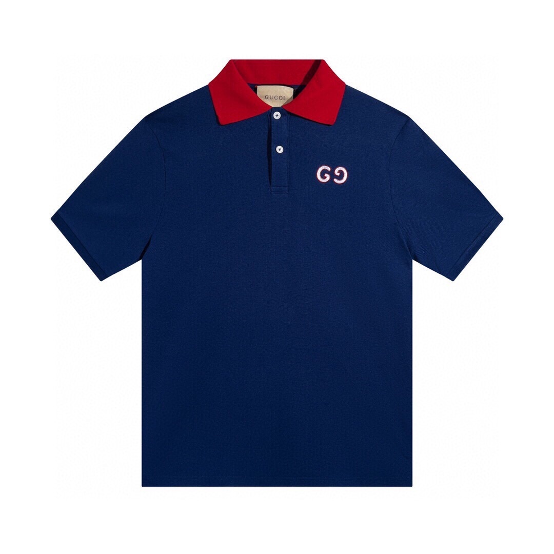Gucci GG Logo Embroidered Contrasting Colors Short Sleeve Polo Shirt