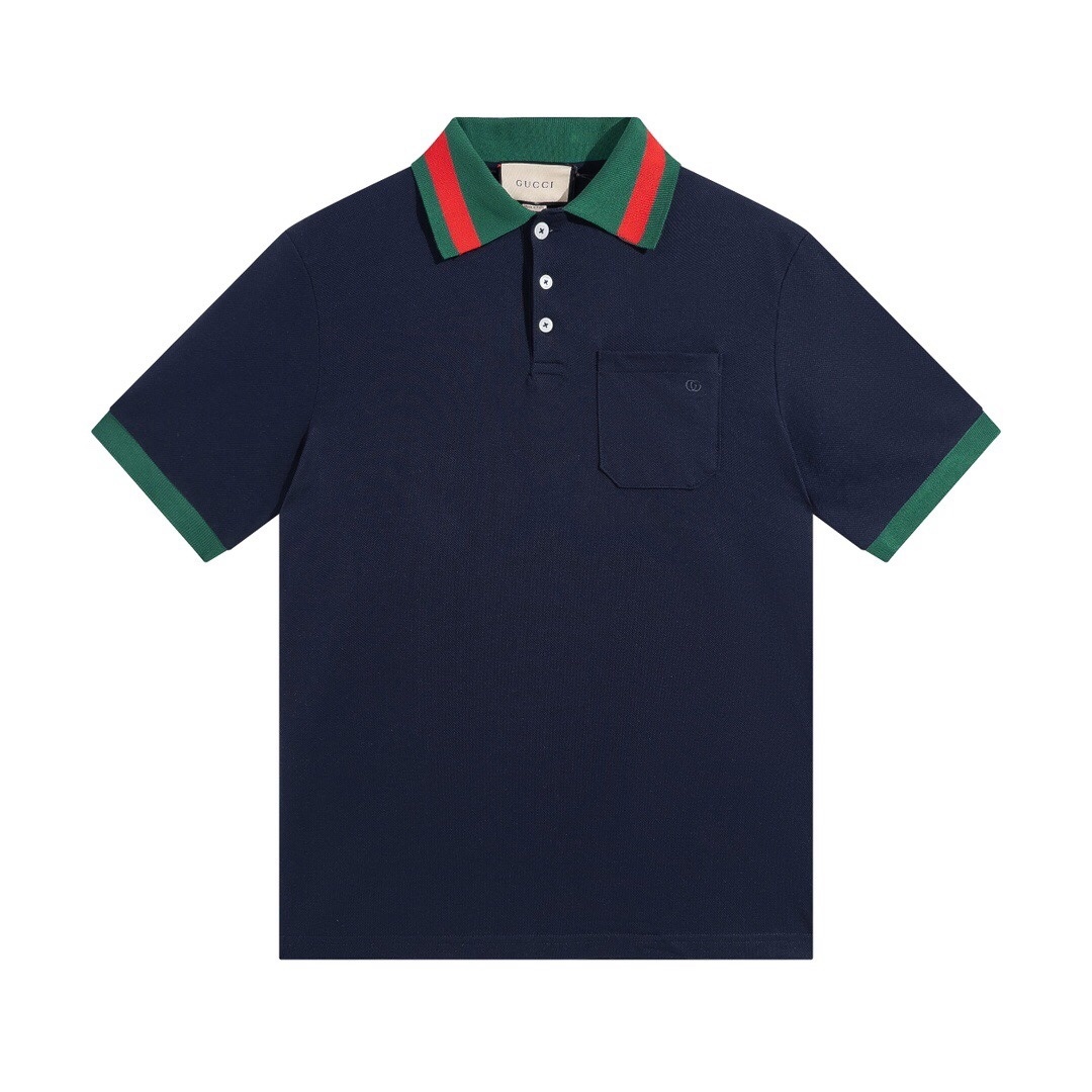 Gucci navy blue cotton piqué polo shirt