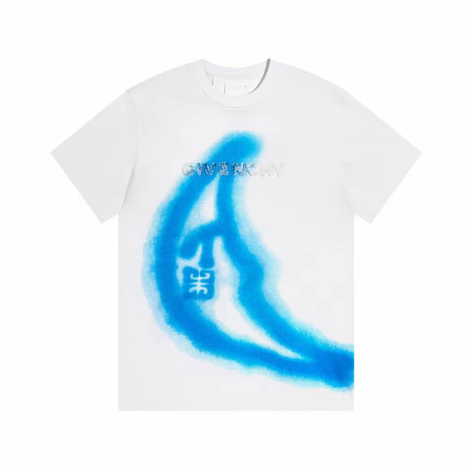 givenchy white crew neck t-shirt with a blue graphic print