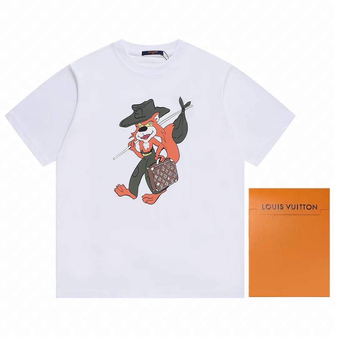 LV graphic T-shirt cartoon fox character.