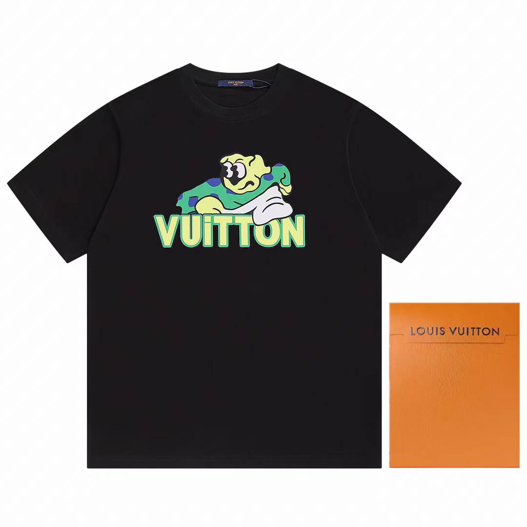 LV black graphic t-shirt with a frog design.