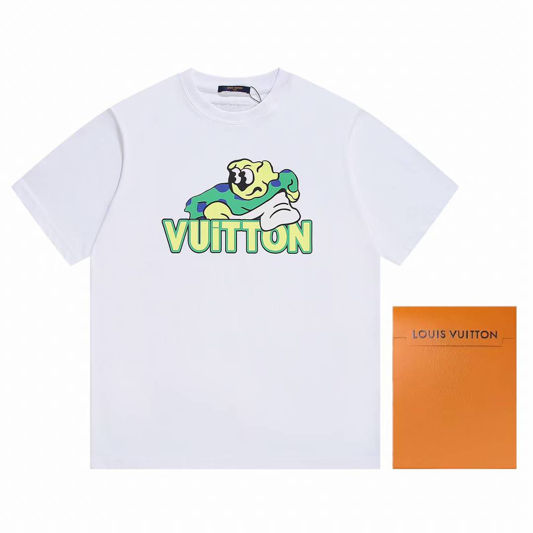 LV cotton T-shirt with a distinctive green and yellow graphic logo