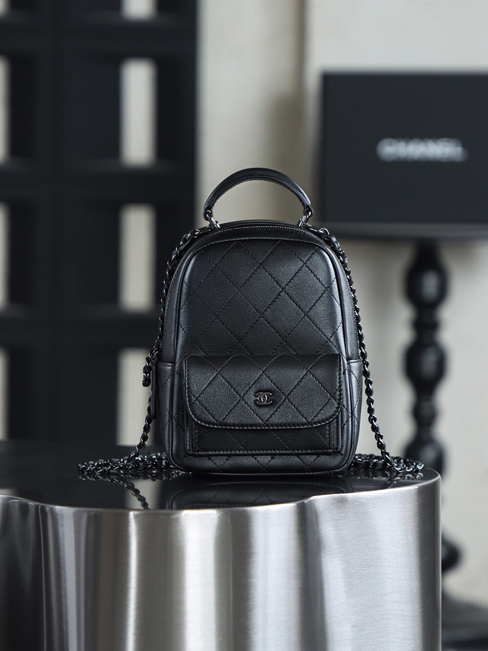 Chanel 24C Mini Backpack HAAS Leather Black Size 18*13*9 cm