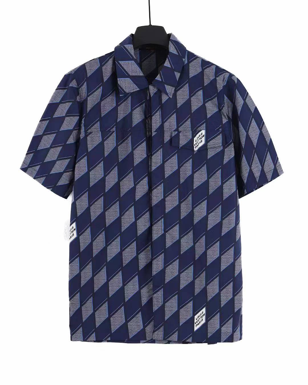 LV Damier or Diamond Print Short-Sleeved Denim Shirt.