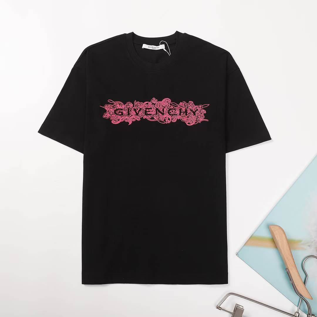 Givenchy cotton t-shirt featuring a pink embroidered logo across the front