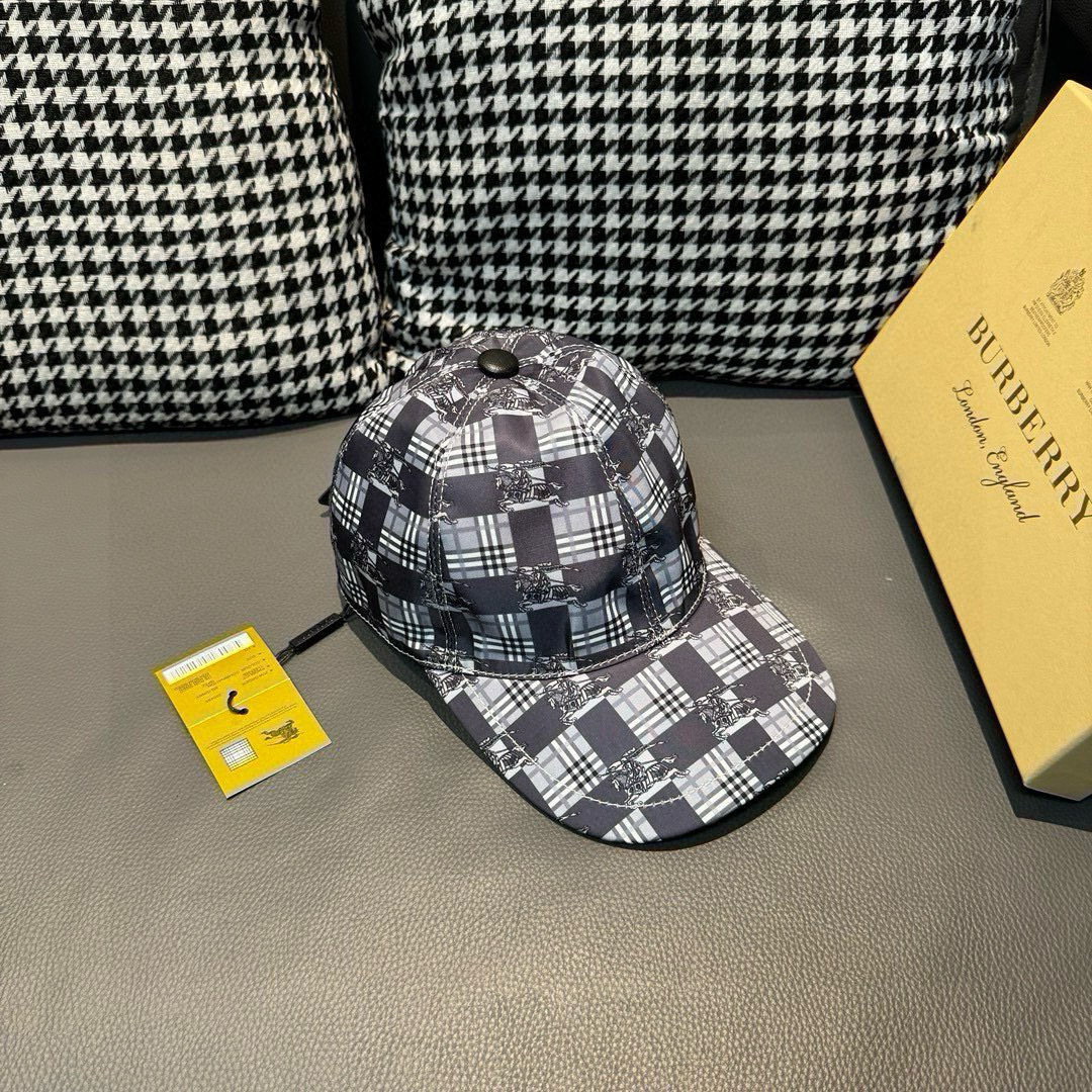 Burberry Check EKD Twill Baseball Cap with an adjustable B buckle closure.