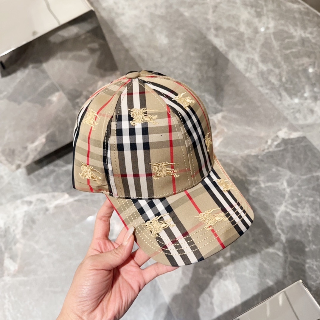 Burberry Vintage Check baseball cap with the signature Equestrian Knight motif embroidered throughout in archive beige cotton