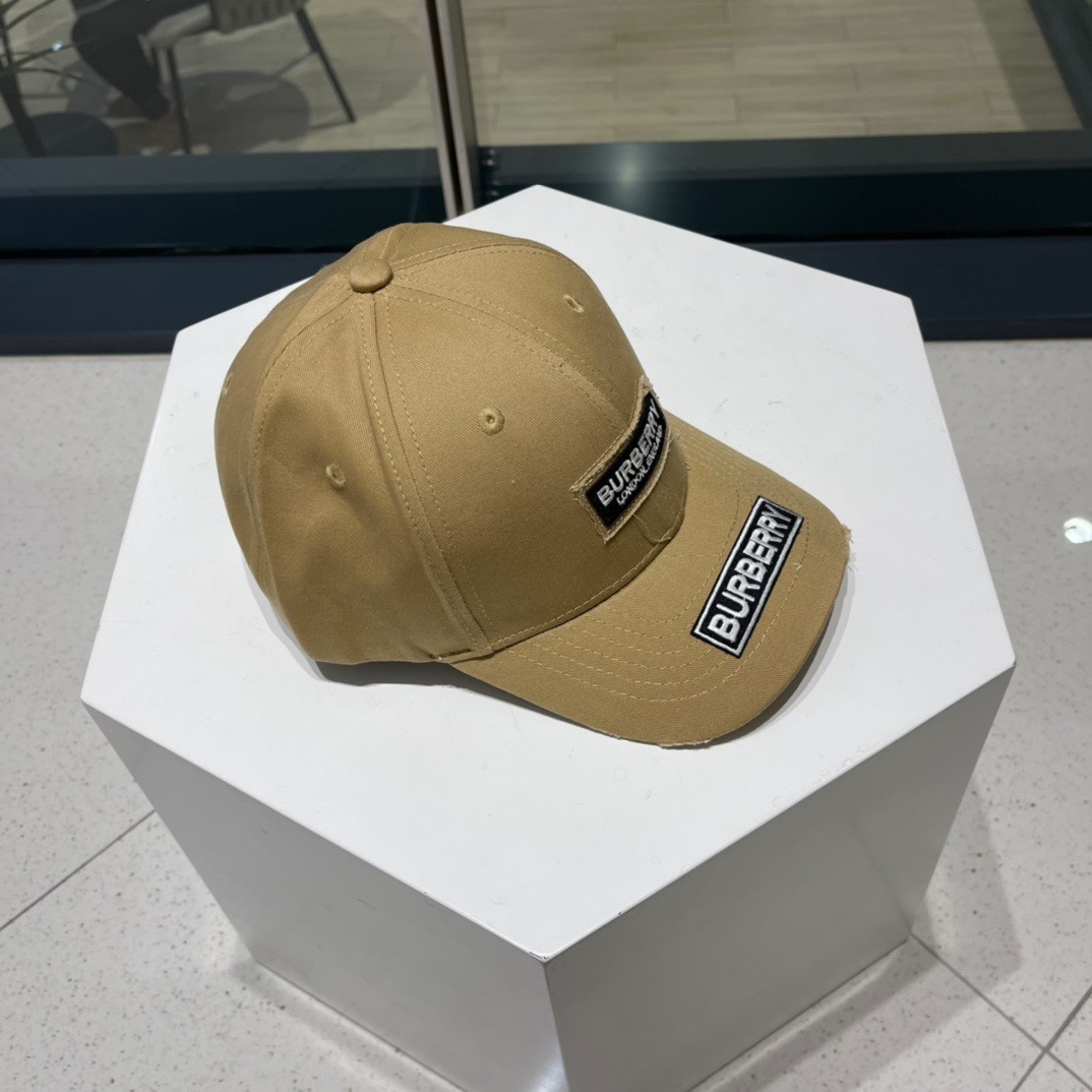 Burberry Logo Gabardine Baseball Cap in a beige
