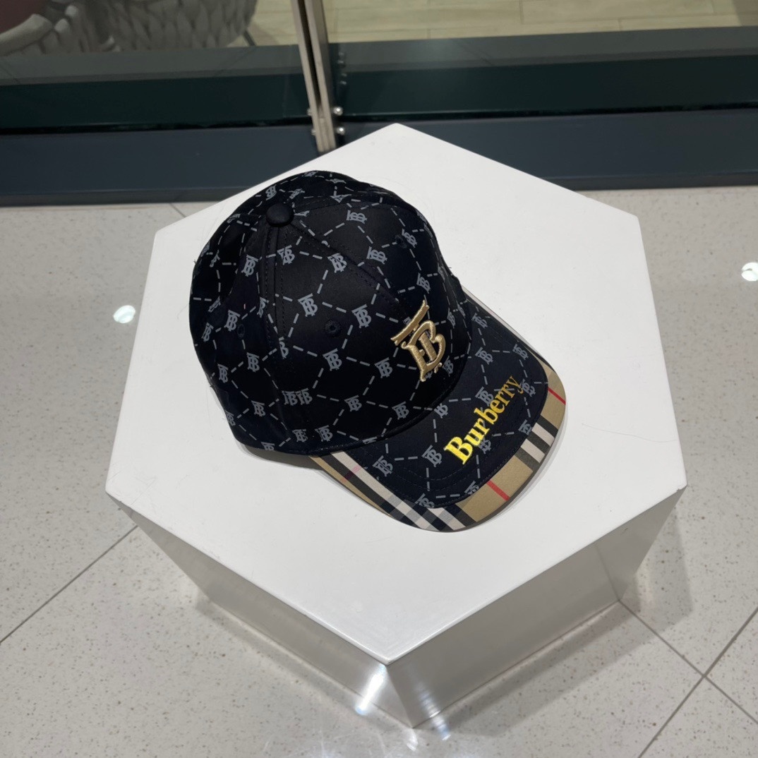 Burberry TB Check baseball cap with a black and beige colorway.