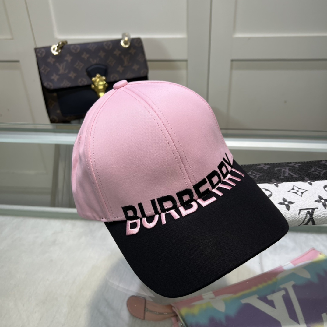 Burberry Gabardine Logo Embroidered Cotton Baseball Cap in bubblegum pink.