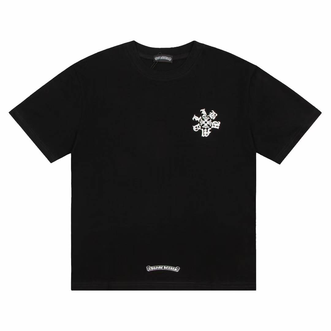 Chrome Hearts short-sleeved t-shirt with a white Sanskrit cross embroidered logo